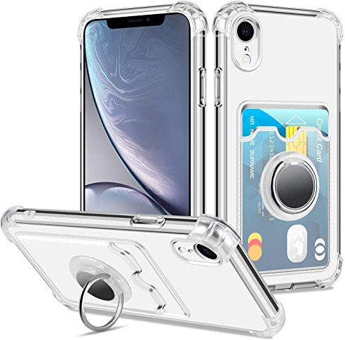 Coolden for iPhone XR Case Clear Wallet Case with Card Holder Ring Kickstand Slim Soft TPU Silicone Shockproof Transparent Bumper Case Anti-Scratch Protective Case Cover for iPhone XR Phone Cases