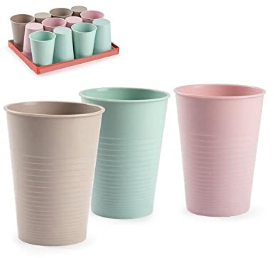 Generico PLASTIC-FORTE - Set 12 Bicchieri Colorati in Plastica Rigida, Lavabili e Riutilizzabili, Bicchiere Grande per Acqua, Cocktail, Multifunzione, Microonde, da 360ml