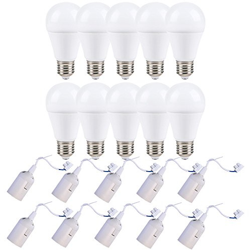 NCC-Licht 10 x Baufassung Renovierfassung E27 weiß + 10 x LED Leuchtmittel Birne 11,5W = 75W E27 matt 1200lm Tageslicht 6000K