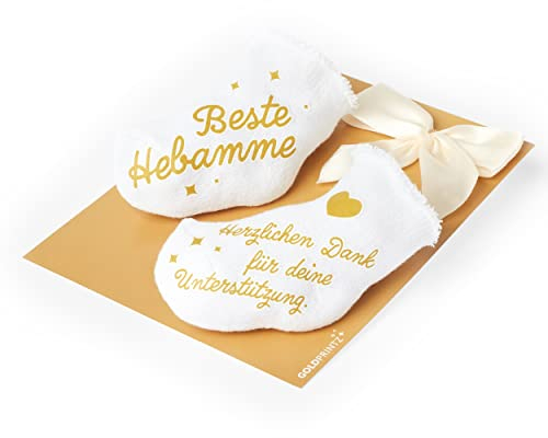 goldprintz - Hebamme Geschenk - bedruckte Babysocken mit Postkarte zum Verschenken und Verschicken - Geschenk Hebamme Dankeschön - Handarbeit aus Deutschland