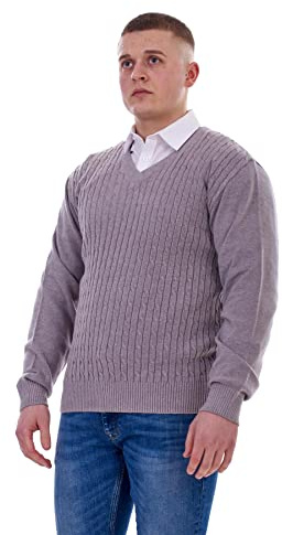 Mens Jumper Cable Knit V-Neck Chunky Pullover Warm Casual Long Sleeve Sweater