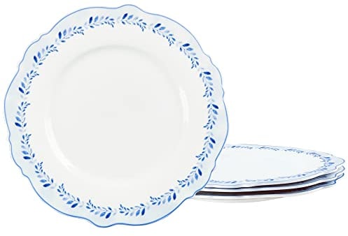 fanquare 4 Pièces Assiette Dessert Assiette Plates 21 cm, Motif Feuilles Bleues Assiette à Gâteau Porcelaine Passe au Micro-ondes & Lavable au Lave-vaisselle