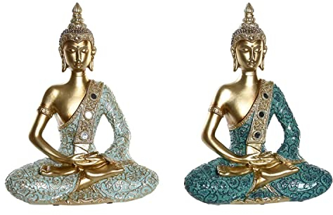 DKD Home Decor Dekofigur 24 x 11 x 31,2 cm blau golden Buddha orientalisch türkis (2 Stück)
