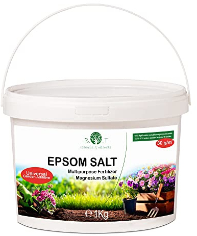 Sales de Epsom, Sulfato de Magnesio altamente soluble en agua, 100% Natural, Rico en Magnesio, Fósforo, Calcio, Hierro, Plantas Interior y Exterior, 1000 g