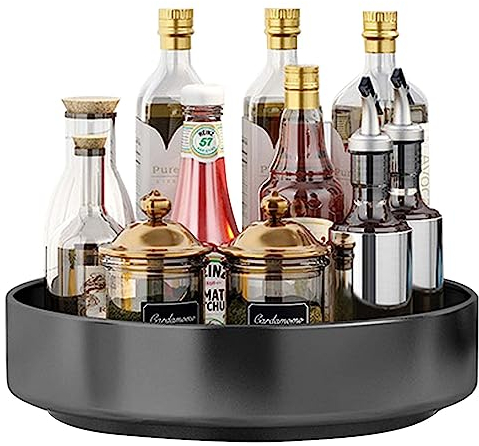 Plateau Tournant Epices, 26cm Plateau Tournant Placard Cuisine Frigo, Tournant Porte-Épices Étagère Rangement Cuisine de Acier Carbone, Epices Organisateurs de Cuisine pour Salle de Bain Noir