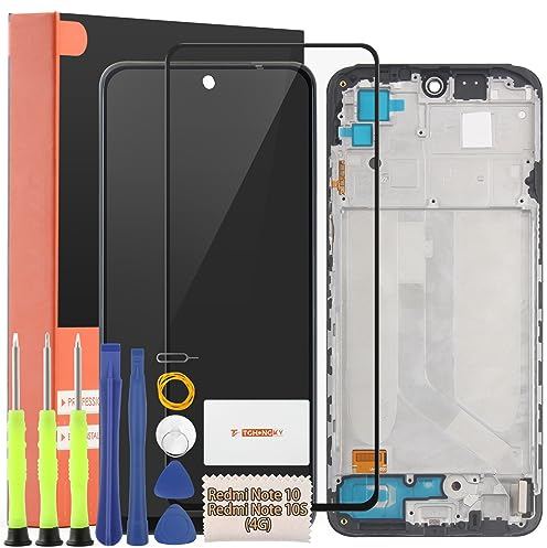 TGHongKy Pantalla para Xiaomi Redmi Note 10 4G Pantalla para Redmi Note 10S Pantalla Táctil LCD Reemplazo Pantalla Táctil Digitalizador Asamblea de Reemplazo con Herramientas - [Negro con Marco]