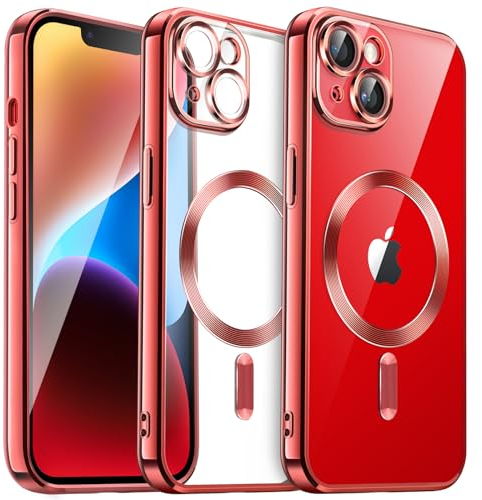 JETech Soft Clear Case for iPhone 14 6.1-Inch, Camera Lens Full Protection, Compatible with MagSafe Wireless Charging, Shockproof Electroplated TPU Phone Cover (Bright Red)