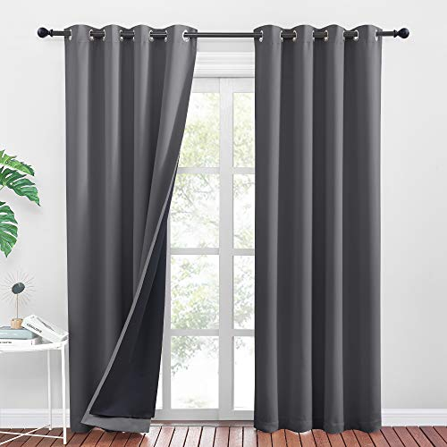 PONY DANCE Blickdichte Vorhänge Grau 2er Set Thermovorhänge Hitzeschutz H 240 x B 140 cm Verdunkelnde Gardinen mit Ösen Doppellagiger Verdunkelungsvorhang Blackout Curtains for Bedroom