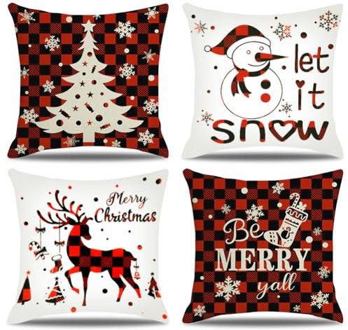 BIHEE Weihnachten Kissenbezug 45x45 cm Dekokissen Kissenbezüge 4er Set Weihnachtsdekoration Kissenbezug Kissenhülle für Sofa Schlafzimmer Garten Outdoor