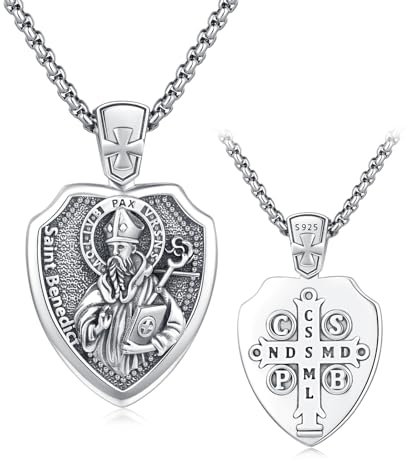 REDSUN Heiliger Benedikt Kette 925 Sterling Silber Heiliger Benedikt Kreuz Heiliger Religiöse Beschützer Anhänger Amulett Halskette Schutz Charme Schmuck Geschenke für Frauen Männer