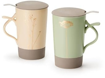 Cha Cult teemando® Teamug Nava New Bone China-Kräuterteetasse mit Goldauflage 2-fach sortiert, mit Edelstahlsieb, 0,4 l H 15 cm, Ø 8,8 cm