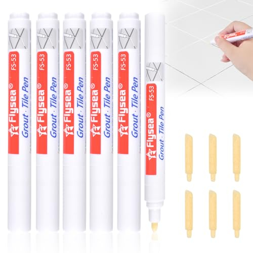 6 Stück Fugenstift Weiß, Fugenstift Fugenmörtel Fliesen Stift, Fugenmarker, Fugen Reparatur Stift mit Ersatzspitze für Fliesen Wand Boden Von Badezimmer Und Küche