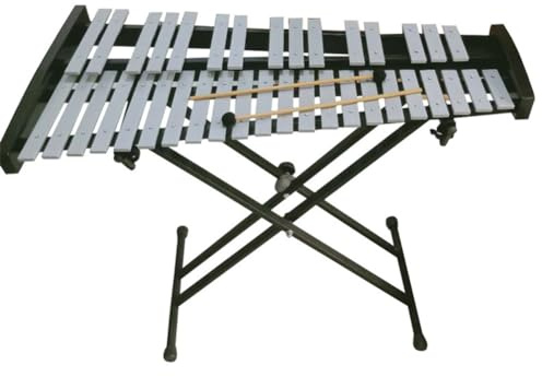 Professionelles Glockenspiel aus Metall mit 37 Tönen und verstellbarem Ständer. Professionelles Glockenspiel mit Percussion-Instrument mit Schlägeln und Tragetasche
