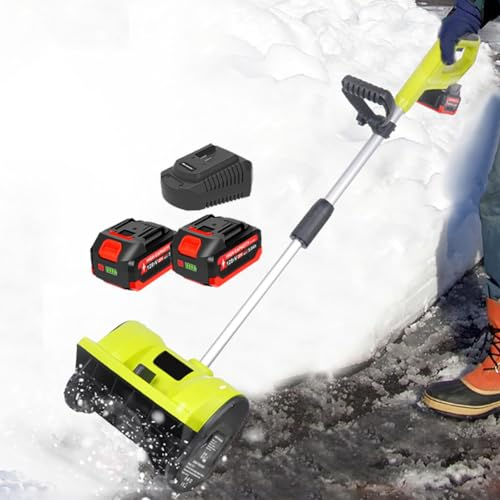 HYQNG Electric Snow Shovel, Battery Powered Cordless Snow Blower, Adjustable Direction Snowplow with 2 x Li-ion Battery, Rechargeable Snow Thrower 8m Throwing Distance