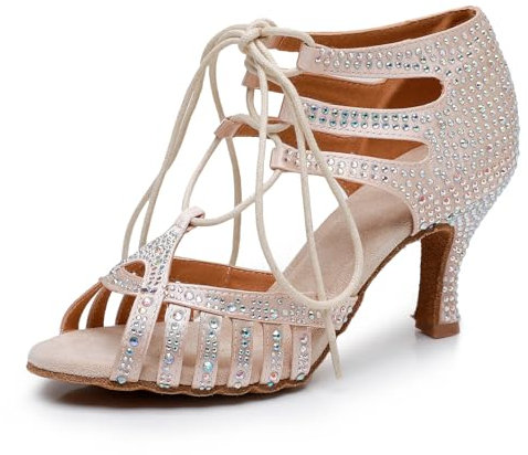 SWDZM Scarpe da Ballo Latino Donna Strass Salsa Bachata Prestazioni Professionale,Roze,Hakhoogte 5cm,Suède zool,EU 36