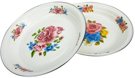 ABOOFAN 2stücke Retro Emaille Servierplatten Dickwandige Haushaltsteller Aus Robustem Email Vintage Gemüse Obstplatten Für Zuhause Und Camping Praktische Und Langlebige Schalen