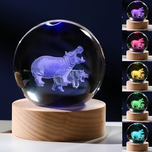3D-Nilpferd-Geschenke für Frauen - Kristallkugel 60 mm, Figuren, Dekoration, Glastierfigur - Geschenke für Zimmer, Geburtstag, Beste Freunde, Liebhaber, Andenken