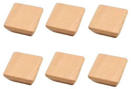 HDJNal 6PCS 45mm Wood Cabinet Knobs Set with Screws, Unfinished Wooden Drawer Knobs,Square Shaped Natural Wooden Pull Handle,Wooden Knobs for Cupboard, Wardrobe,Furniture,Kitchen