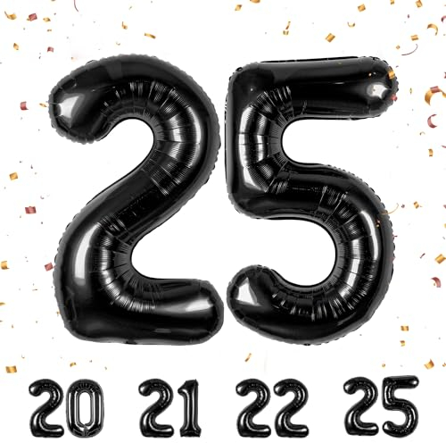 25 Geburtstag Deko zahlen luftballon 25 jahre | Folienballon Schwarz - für 25. Geburtstagsdeko Männer Frauen Ballon Zahl Deko zum Geburtstag fliegt mit Helium 25.Geburtstagsparty 40-101cm