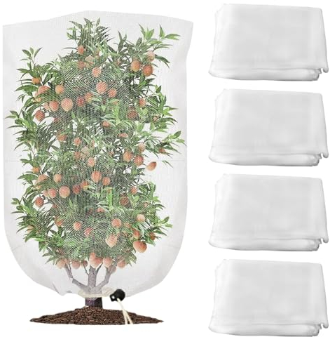 KUWUNG Rete Protezione Piante,4 pezzi Rete per Albero da Frutto,Rete Anti Insetti,Rete Anti Insetti per Alberi da Frutto con Cerniera e Cordoncino (1x1,5 metri)