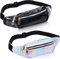 EXTRAPINS 2 Stück Bauchtasche Damen,2 Fächer Wasserdicht Hüfttasche,Glitzer Bauchtasche Damen,Leder Gürteltasche,Verstellbarer Gurt Hüfttasche für Outdoor Sport Reise Wandern(Silber+Schwarz)