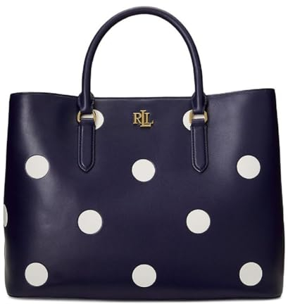 Ralph Lauren Lauren Marcy Umhängetasche, Vollnarbenleder, glatte Oberfläche, Marineblau, gepunktet, navy, Large