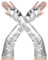 Fingerlose Handschuhe Lange Metallic Silber Halloween Damen Discokugel Kostüm Kunstleder Goth Rave Cosplay Punk Prom Lange Handschuhe Fingerlos Damen Leder Alien Kostüm Zubehör für den Abschlussball