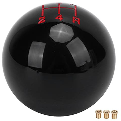 Klanata Weißer Schaltknauf mit runder Kugel, M12 x 1,25-Gewinde, verschleißfester 5-Gang-Universal-Auto-Schaltkopf mit Adapter (Schwarz)