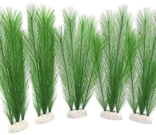 CAIONPLE Lot de 5 décorations d'aquarium - Vert - Plantes d'eau en soie - Plastique - Pour les poissons et animaux domestiques