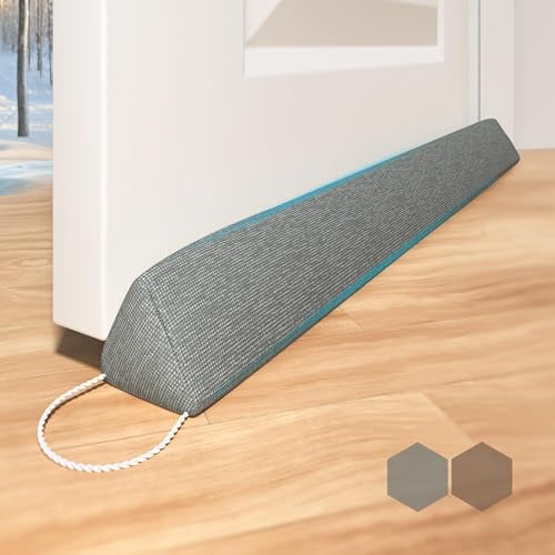 HIZH Heavy Under Door Draft Excluder, 35.4 Draft Stopper, Suitable For Doors & Windows, Increased Sound Insulation & Windproof, With Pull Ring For Easy Storage, Gray