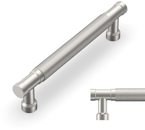 Amerdeco 10 Pack 5 Inch(128mm) Brushed Satin Nickel Cabinet Pulls Knurled Kitchen Cabinet Handles, Cabinet Pulls Kitchen Cabinet Hardware for Cupboard Drawer Pulls AM028