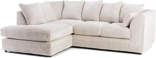 ET Jumbo Cord Fabric Sofa - 3 Seater and 2 Seater - Jumbo Cord Fabric (Cream, Left Hand Corner)
