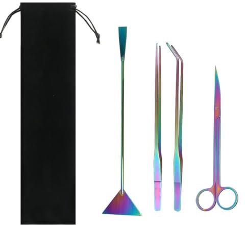 Aquascaping Tools Set, Lang Edelstahl Aquarium Werkzeuge, Aquarium Pinzette Schere Spachtel Werkzeug Set mit Aufbewahrungsbeutel für Aquarienstarter