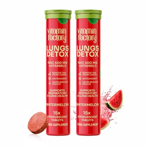 NAC Supplement - N-Acetyl-Cysteine 600mg for Lung Detox & Gym Support | Watermelon Flavour | NAC N-Acetyl-Cysteine for Glutathione | Effervescent NAC for Men & Women (Pack of 2, Watermelon)