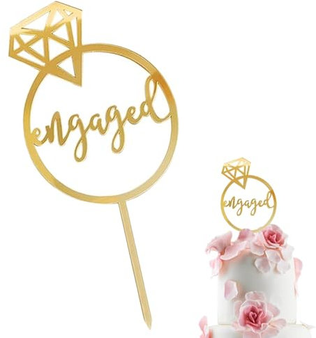 Engagement Cake Topper, Wedding Party Cake Decoration Diamond Ring, Golden Sparkling Diamond Ring with Circular Design Cake Decoration Party Supplies, Used for Cake Decoration