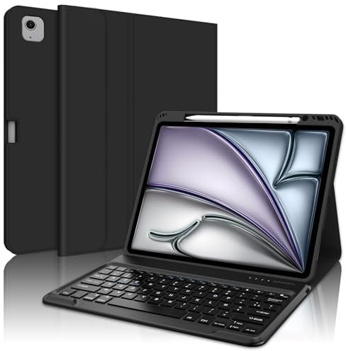 SENGBIRCH Coque Clavier pour iPad Air 13 (M3) 2025, AZERTY Français - Étui iPad Air 13 Pouces avec Fente pour Stylo, Clavier Détachable sans Fil Bluetooth, Noir