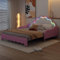 Polsterbett mit Ausziehbett 140x200 cm, Ausziehbares Schlafsofa Tagesbett mit LED Beleuchtung und Lattenrost, Gästebett Daybett Kinderbett Sofabett Jugendbett Bettgestell, PU, Ohne Matratze, Rosa
