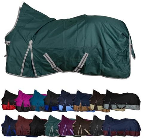 RL24 - Weidedecke High Neck Basicline 600D – Regendecke & Übergangsdecke – wasserdichte Outdoordecke mit Kreuzbegurtung – Pferdedecke in Grün – Größe 145cm (100g/m² Füllung)