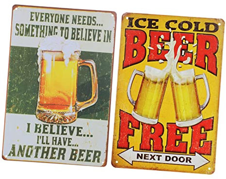 HOLIDYOYO 2St Zinnmalerei sammelbare Bierschilder Wandschilder Bier trinken Bier Blechschilder Retro-Bar-Pub-Poster büro dekoration küchendekoration Metallplakate Vintage-Bar-Malerei Eisen