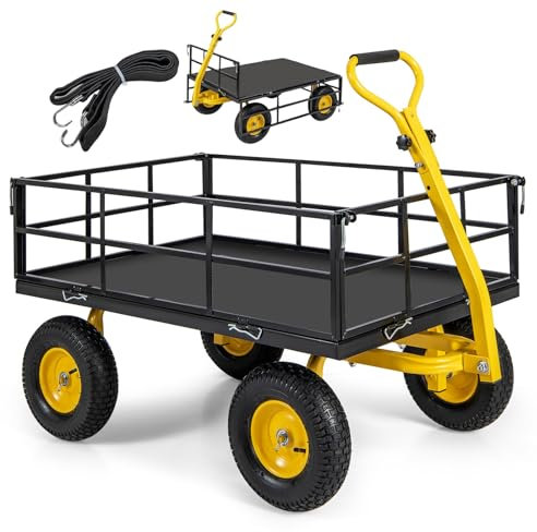 TANGZON Utility Garden Trolley Cart, Heavy Duty Trolley on Wheels with 180° Rotating Handle and Removable Sides, Pull Along Festival Trolley for Fishing Camping Shopping (131 x 75 x 107 cm, 545, KG)