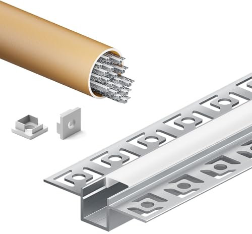 KOSOOM 20 Stück LED Profil für 12mm LED Streifen, Trockenbau-Profil 2m mit opakem Diffusorabdeckung, Größe 15,4 x 14,9 mm, Flügelbreite 55,5 mm