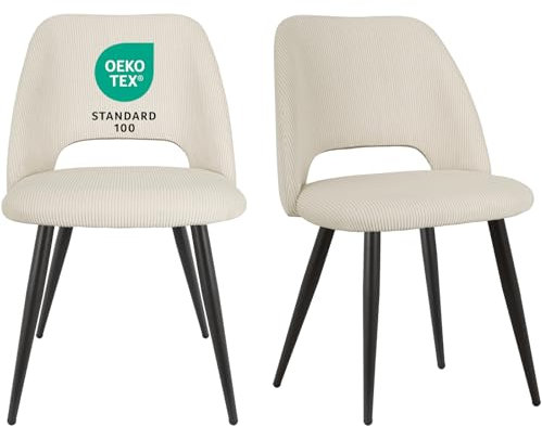 JIJIAN Esszimmerstühle 2er Set, Stühle Esszimmer, Küchenstühle, Wohnzimmer Essstühle mit Ausschnitt Rückenlehne Streifen Samt Stuhl, Gepolsterte Stühle für Esszimmer, Küche, Schlafzimmer, Beige