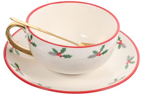 Cabilock 3 Juegos Juego de taza y plato de Navidad titulares de navidad árbol de Navidad tazas navideñas christmas mug taza de agua de cerámica tazas y platillos de té Acero inoxidable