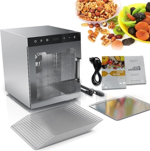 XINRISHENG Deshidratador 10 Bandejas, Deshidratador de Alimentos 800W Secador de Alimentos Eléctrico para Frutas Verduras Carne de Res, con Control de Temperatura 30-90°C