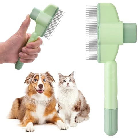 Katzenkamm, Hundekamm, Flohkamm für Hunde & Katzen, 2025 Neue Katzenhaarbürste mit Auslöseknopf, Katzenbürste für Katzen mit kurzem und langem Haar