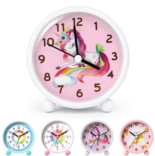 YeahBoom Reveil Enfant,sans Bruit De Tic-Tac,avec Veilleuse,Alimenté par Piles,Réveil Enfant Analogique pour Chambre de Garçon et Fille
