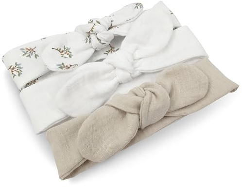 PinkZebra 3er Set nicht elastische Musselin-Stirnband mit Schleife für Baby bis 12 Monaten (L: 68 cm, B: 4 cm), Haarband zum Selbstbinden, Knotenband, Zubehör für Neugeborene, Beige