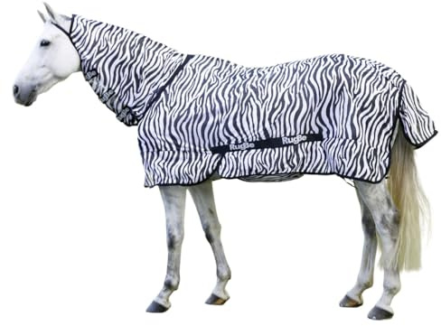 RL24 - Zebra Fliegendecke mit Halsteil RugBe – Schwarz/Weiß – 145 cm | Outdoor-Pferdedecke von Kerbl – Ekzemerdecke mit unterfüttertem Brustbereich – Decke zum Schutz vor Insekten