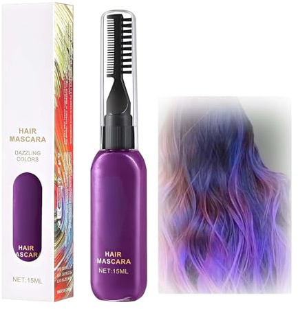Violet Hair Mascara For Dazzling Colors - Semi-Permanent Washable Hair Dye Brush With Comb For Touch-Ups, Quick-Drying Non-Sticky Gel For Women Men, Lasting Vibrant Purple Tones For Parties Cosplay