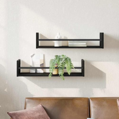 Owoxanthellate Wandregal Schwarz Eiche 2er Set 60x16x14 cm, Holzwerkstoff, schwebend, für Wohnzimmer Küche Schlafzimmer Flur